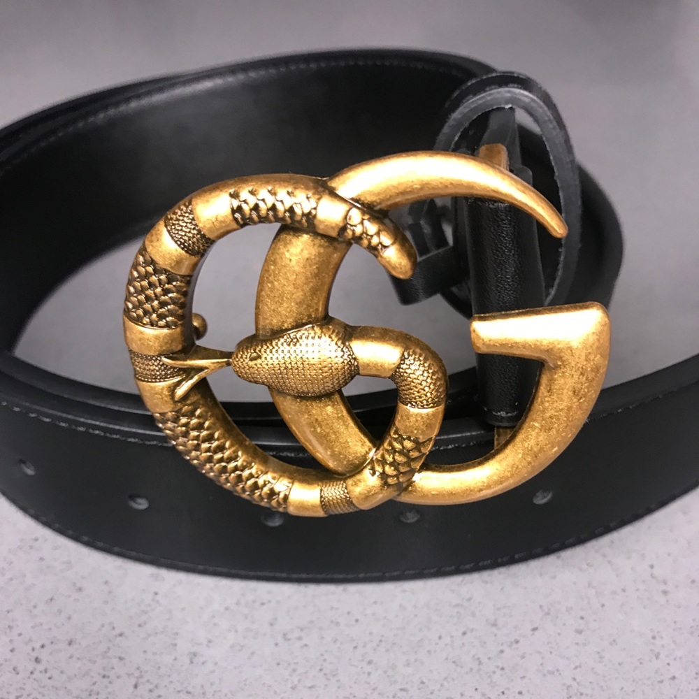Leather belt with Double G buckle with snake🐉